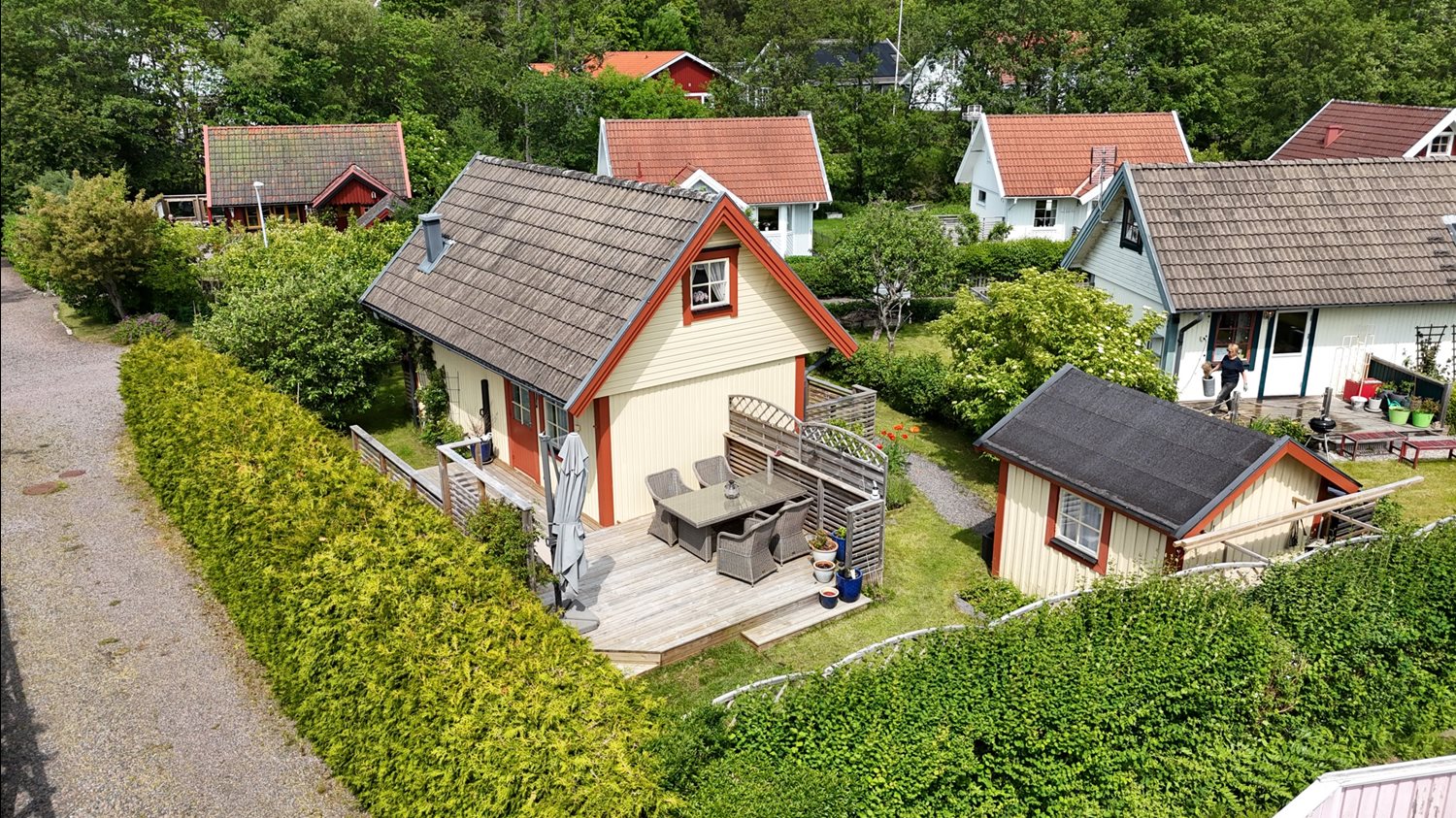 Drönarbild för baksidan av stugan